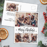 Elegantes, modernes Script 4 Foto Collage Weihnach Postkarte<br><div class="desc">Elegante, schwarze und weiße Schneeflocken Moderne 4 Foto Collage Frohe Weihnachts Script Holiday Postcard. Dieses festliche, mimimalistische, whimsical vier (4) Foto Urlaubskarte Vorlage verfügt über eine hübsche Foto Collage, einige Schneeflocke und sagt Frohe Weihnachten! Der Grußtext "Frohe Weihnachten" ist in einem schönen schwarzen Schriftart mit Schriftzeichen auf weißem Hintergrund geschrieben....</div>