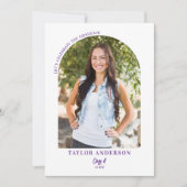 Elegantes Modernes Script Arch Foto Lila Grad Part Einladung (Vorderseite)