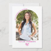Elegantes modernes Script Arch Foto Pink Grad Part Einladung (Vorderseite)