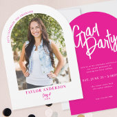 Elegantes modernes Script Arch Foto Pink Grad Part Einladung