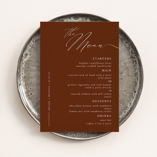 Elegantes, modernes Script Calligraphy Hochzeitses Menükarte