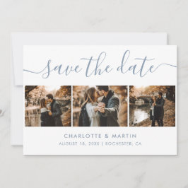 Elegantes, modernes Script Dusty Blue 4 Foto Save The Date