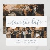 Elegantes, modernes Script Dusty Blue 4 Foto Save The Date (Vorne/Hinten)