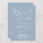 Elegantes, modernes Script Dusty Blue Probe Dinner Einladung (Vorne/Hinten)