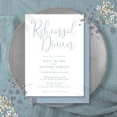 Elegantes, modernes Script Dusty Blue Probe Dinner Einladung
