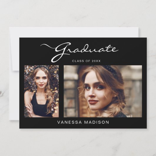 Elegantes, modernes Script einfach | 2 FOTO ABSCHL Ankündigung (Vorderseite)