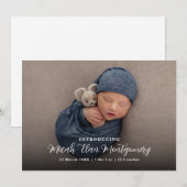 Elegantes, modernes Script Foto Baby Birth Ankündigung (Vorne/Hinten)