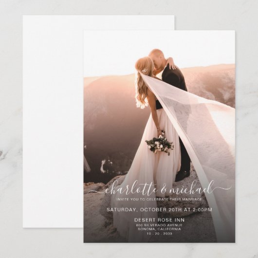 Elegantes modernes Script Foto Classic WeddIng Einladung (Vorne/Hinten)