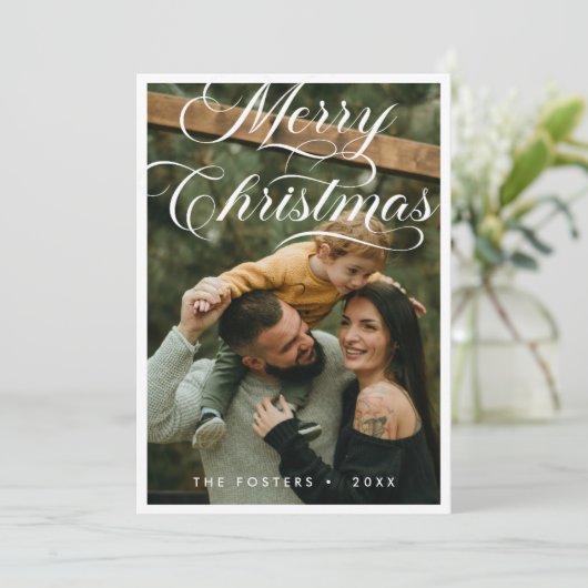 Elegantes modernes Script-Foto Frohe Weihnachten (Stehend Vorderseite)