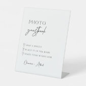 Elegantes modernes Script Foto Gästebuch Hochzeits Sockelschild (Vorderseite)