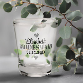 Elegantes Modernes Script Glitzer Herz-Brautparty Schnapsglas