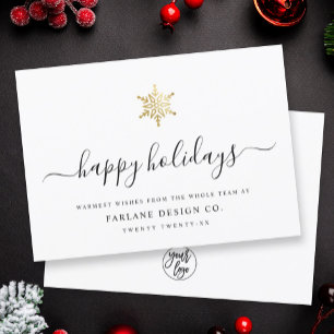 Elegantes, modernes Script Gold Snowflake Corporat Feiertagskarte