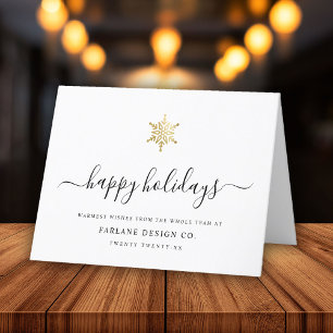 Elegantes, modernes Script Gold Snowflake Corporat Feiertagskarte