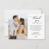 Elegantes modernes Script Heart Foto Hochzeit Dankeskarte (Vorderseite)