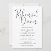 Elegantes, modernes Script Navy Blue Probe Dinner Einladung (Vorderseite)