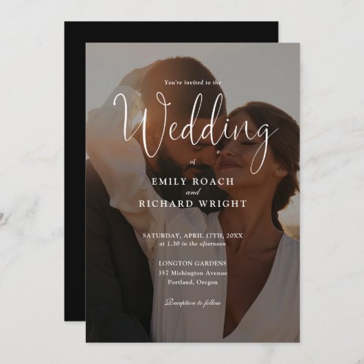 Elegantes, modernes Script QR Code Foto Hochzeit Einladung (Vorne/Hinten)