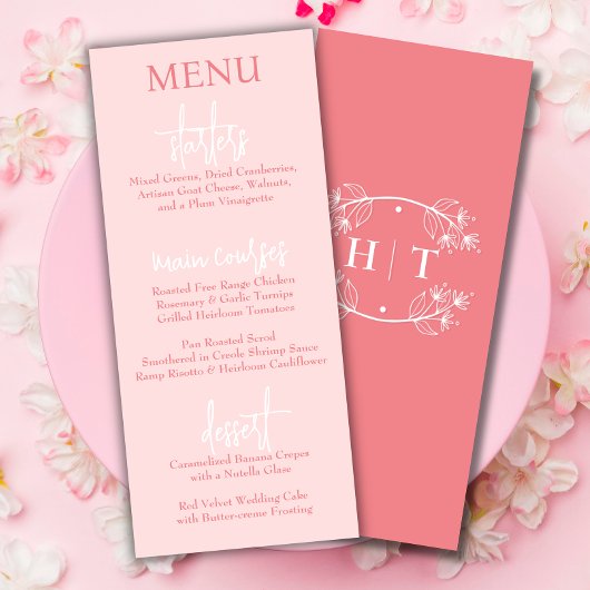 Elegantes modernes Script Rosa Blush Hochzeitsmenü Menükarte