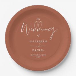Elegantes, modernes Script Terracotta Wedding Pappteller