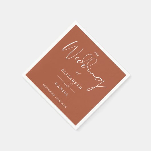 Elegantes, modernes Script Terracotta Wedding Serviette (Ecke)