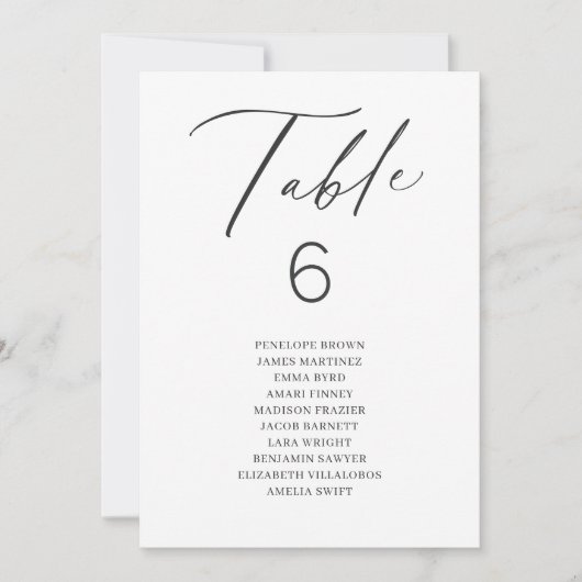 Elegantes, modernes Script-Tischnummer-Sitzdiagram Einladung (Vorderseite)