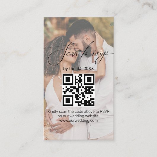 elegantes modernes Script uAwg qr Code Hochzeitsko Begleitkarte (Vorderseite)