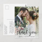 Elegantes modernes Script Wedding Foto Vielen Dank Postkarte (Vorne/Hinten)