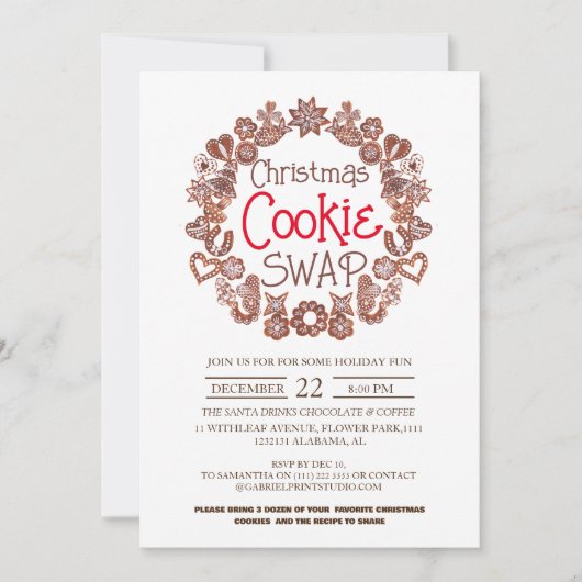 Elegantes, modernes Script Weihnachts-Cookie-Swap- Einladung (Vorderseite)