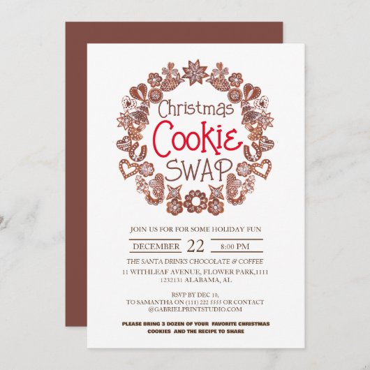 Elegantes, modernes Script Weihnachts-Cookie-Swap- Einladung (Vorne/Hinten)