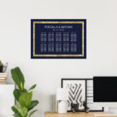 Elegantes, modernes Seating-Chart mit Blue-Gold-Se Poster (Heimbüro)