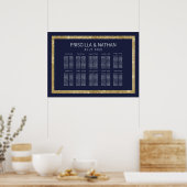 Elegantes, modernes Seating-Chart mit Blue-Gold-Se Poster (Küche)