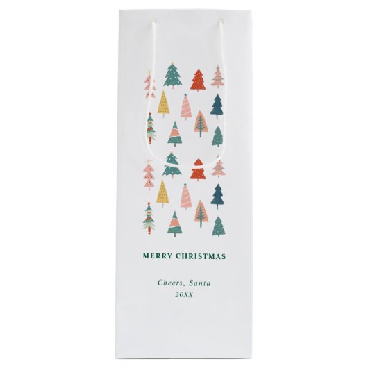 Elegantes modernes Set grüner Weihnachtsbäume Geschenktüte Für Weinflaschen (Vorderseite)