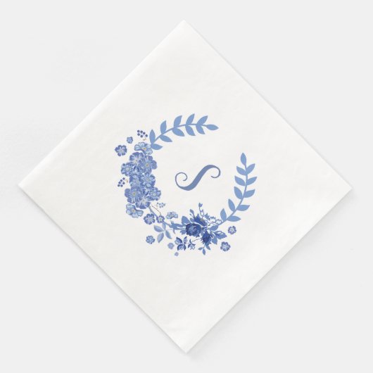 Elegantes modernes Shabby Chic Blaue Blume Serviette (Ecke)
