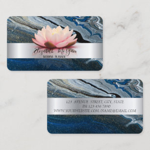 Elegantes modernes Silberstreifen Lotus Blau Marmo Visitenkarte