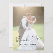 Elegantes, modernes Skript 2 Fotos Hochzeit Dankeskarte (Vorderseite)