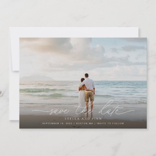 Elegantes, modernes Skript-Foto Hochzeit speichern Save The Date (Vorderseite)