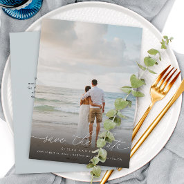 Elegantes, modernes Skript-Foto Hochzeit speichern Save The Date