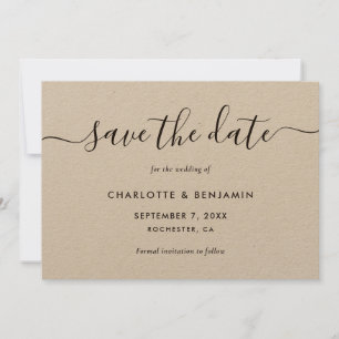 Elegantes, modernes Skript-Kraftpapier Hochzeit Save The Date