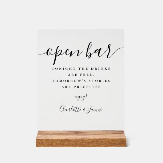 Elegantes, modernes Skript Offen Bar Acrylschild (Vorderseite)