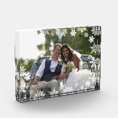 Elegantes, modernes Snowflake-Muster Hochzeitsfest Fotoblock (Links)