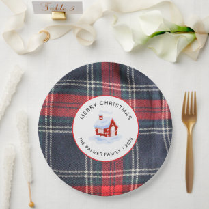 Elegantes modernes Tartan-Karostoff-Weihnachtsfami Pappteller