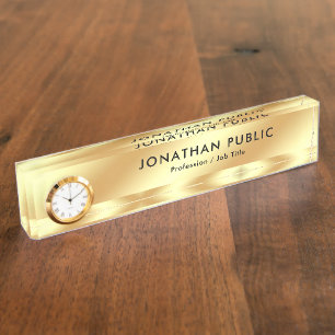 Elegantes modernes Template mit Clock Glamour Gold Namensplakette