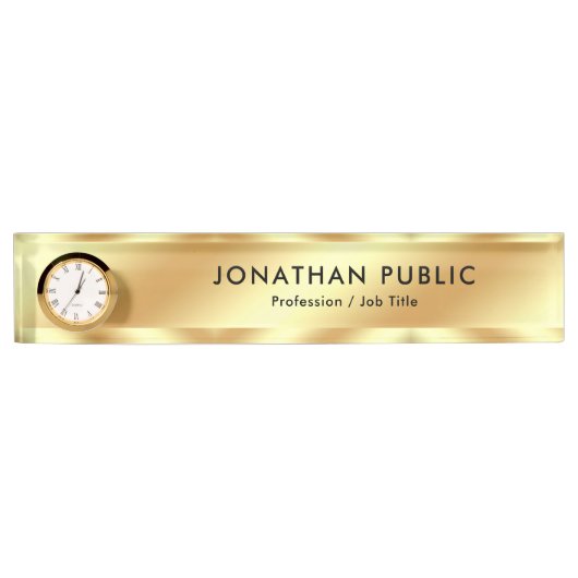 Elegantes modernes Template mit Clock Glamour Gold Namensplakette (Vorderseite)