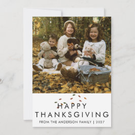 Elegantes modernes Thanksgiving-Familienfoto Herbs Feiertagskarte