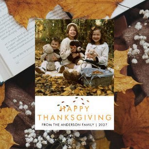 Elegantes modernes Thanksgiving-Familienfoto Herbs Feiertagskarte