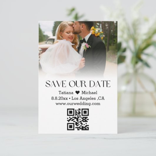 elegantes modernes typografisches qr verblassenes  save the date (Stehend Vorderseite)