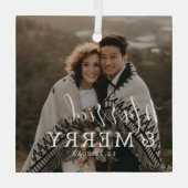 Elegantes modernes Verheiratetes und fröhliches Fo Ornament Aus Glas (Rückseite)