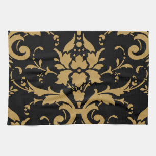 Elegantes modernes Vintage-Gold-Damaskus auf schwa Geschirrtuch