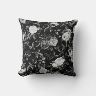 Elegantes modernes Vintage Schwarz-Weiß-Rosenmuste Kissen