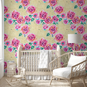 Elegantes modernes Vintages Blumenwerk Pink Beige  Tapete