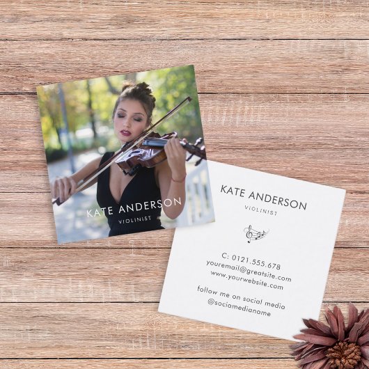 Elegantes modernes Violinist Musician Foto Quadratische Visitenkarte